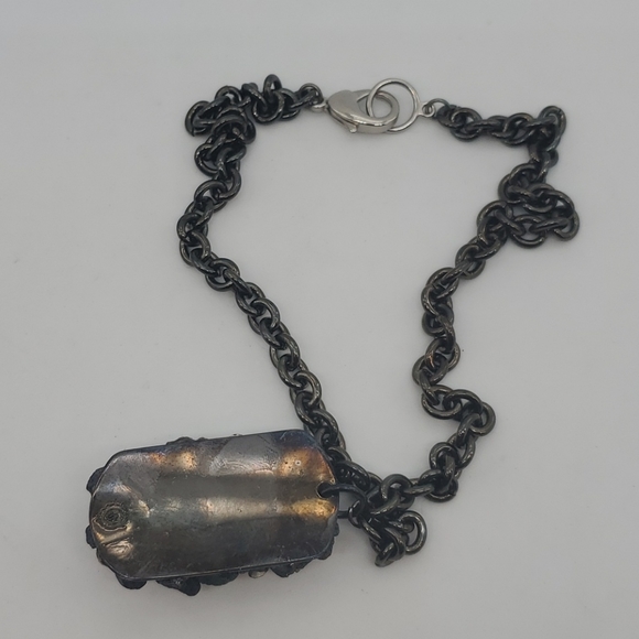 GILDED PEACOCK RHINESTONE DOG TAG NECKLACE - Picture 4 of 5